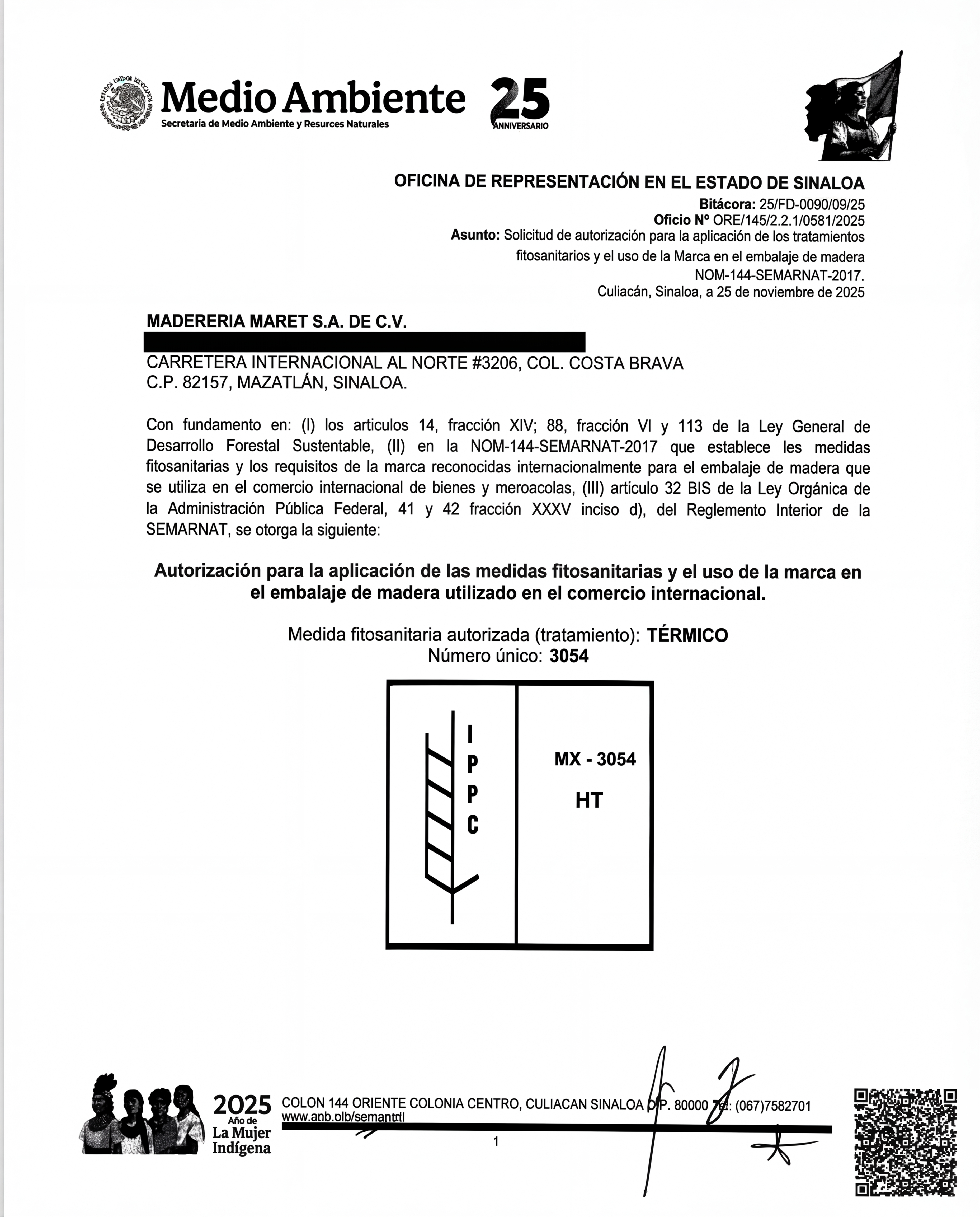 Certificado SEMARNAT NOM-144
